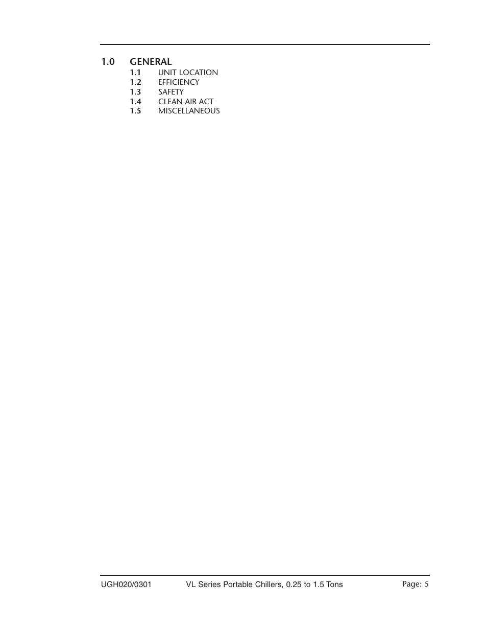 General - section 1 | Conair VL Series User Manual | Page 5 / 44