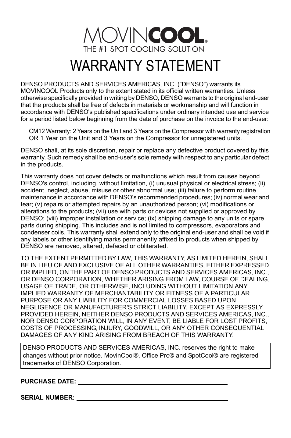 Warranty statement | MovinCool CM12 User Manual | Page 23 / 24