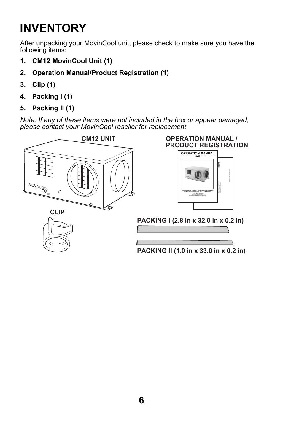 Inventory | MovinCool CM12 User Manual | Page 6 / 24