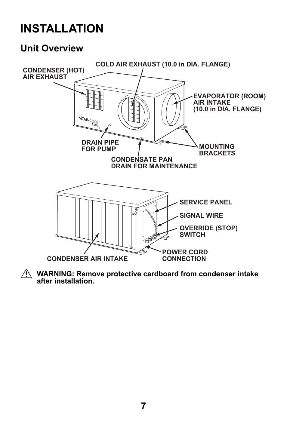 Installation, Unit overview | MovinCool CM12 User Manual | Page 7 / 24