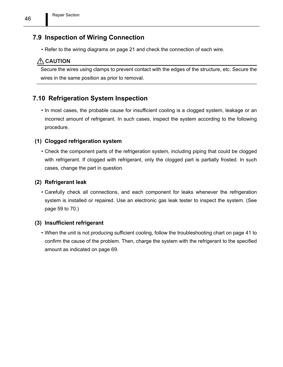 9 inspection of wiring connection, 10 refrigeration system inspection, Inspection of wiring connection | MovinCool CM12 Service Manual User Manual | Page 46 / 73