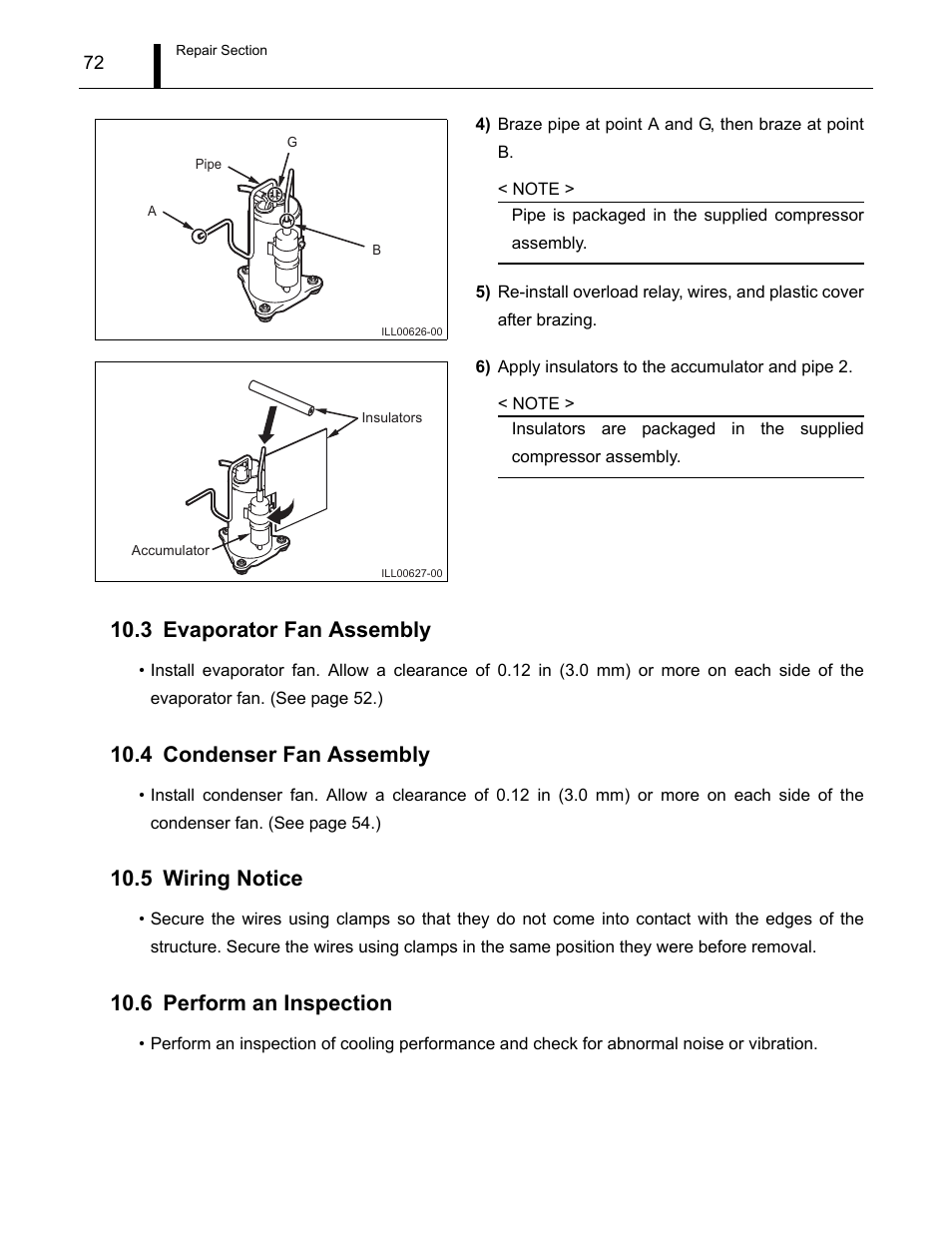 3 evaporator fan assembly, 4 condenser fan assembly, 5 wiring notice | 6 perform an inspection | MovinCool CM12 Service Manual User Manual | Page 72 / 73