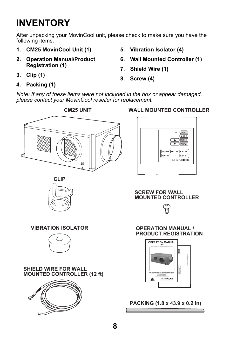 Inventory | MovinCool CM25 User Manual | Page 8 / 60