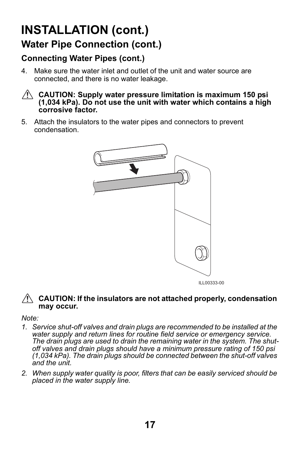 Installation (cont.), Water pipe connection (cont.) | MovinCool CMW30 User Manual | Page 17 / 63