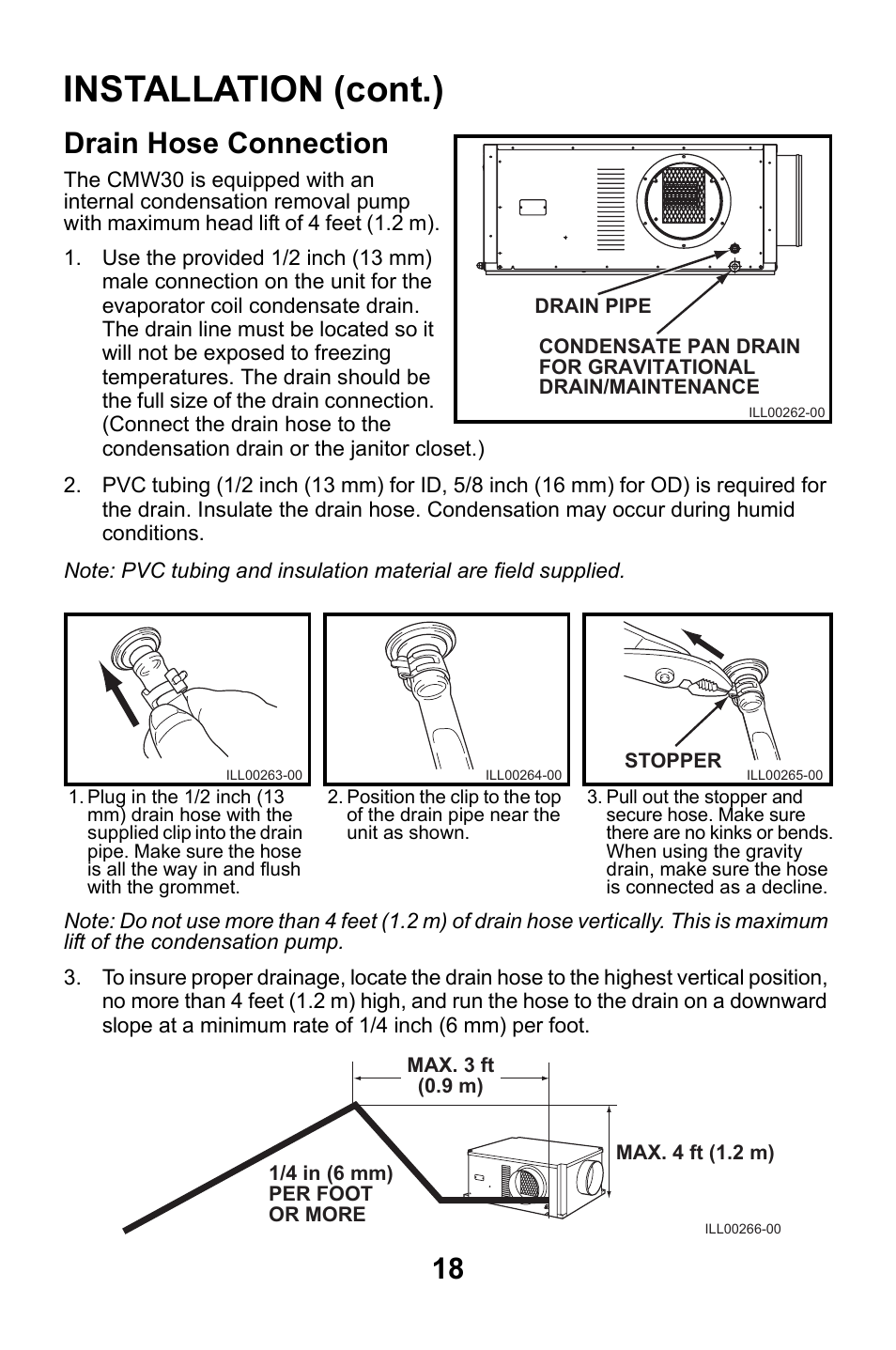 Drain hose connection, Installation (cont.) | MovinCool CMW30 User Manual | Page 18 / 63