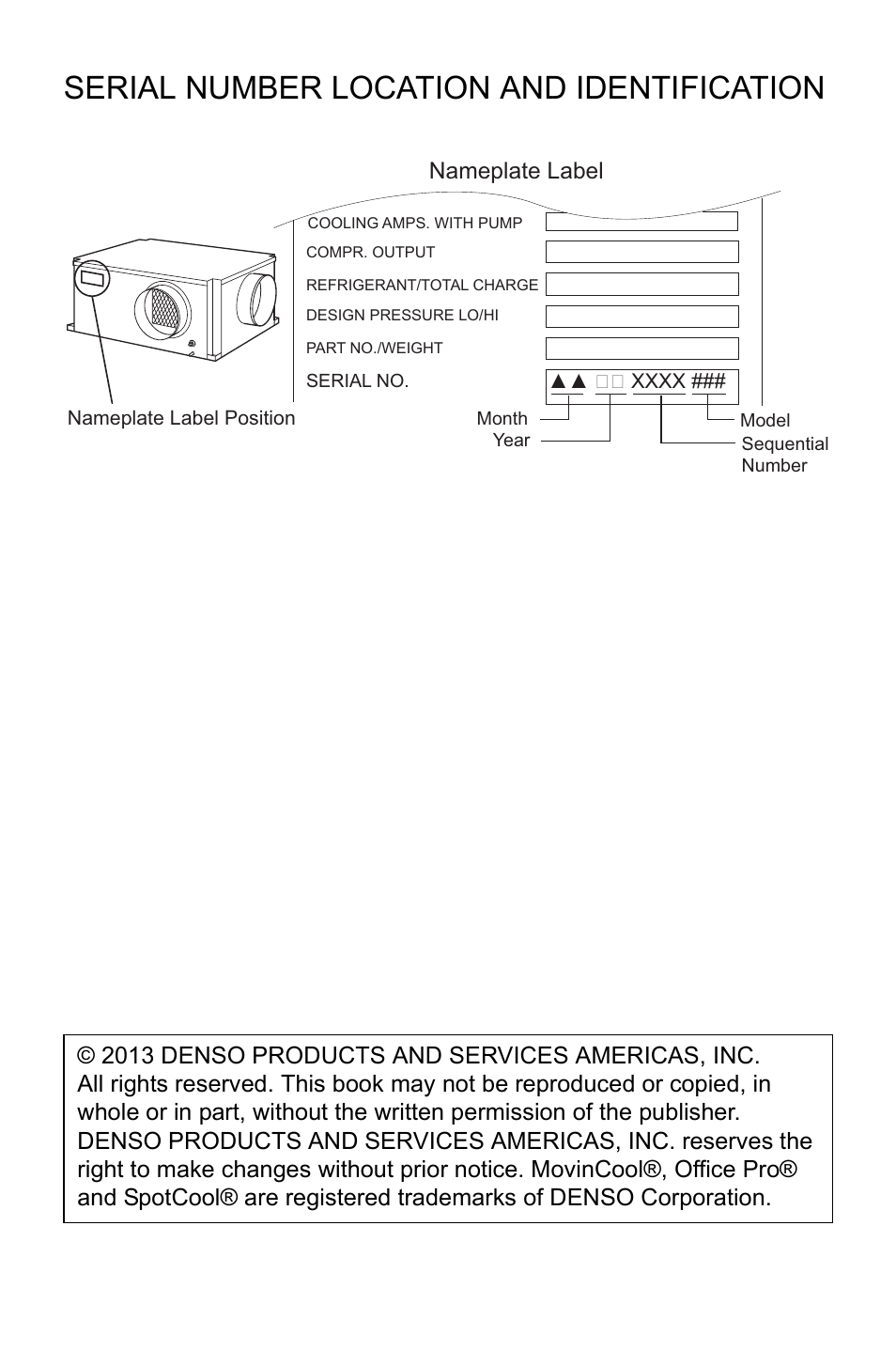 Serial number location and identification, Nameplate label | MovinCool CMW30 User Manual | Page 2 / 63