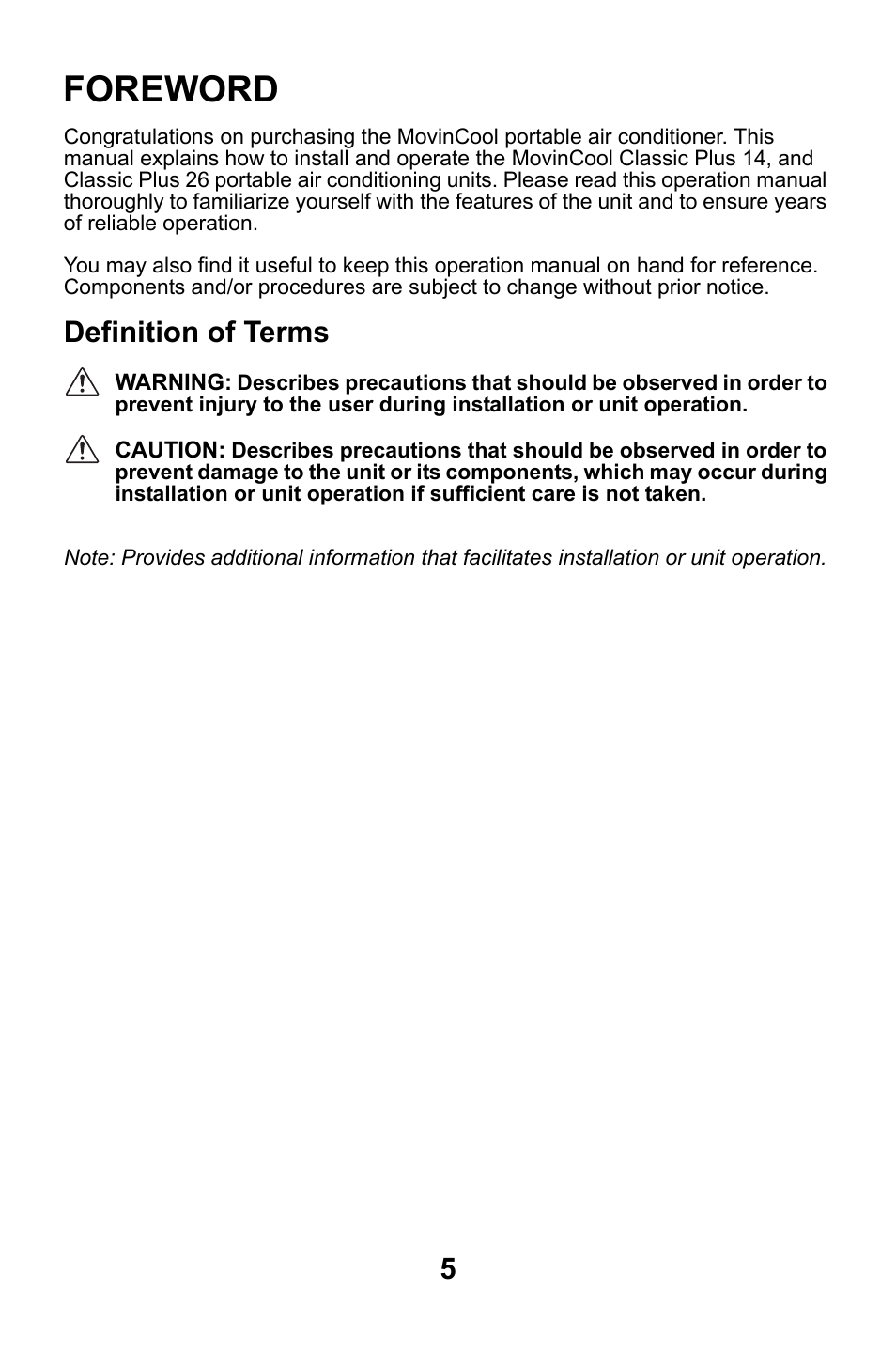 Foreword, Definition of terms | MovinCool Classic Plus 14 User Manual | Page 5 / 35