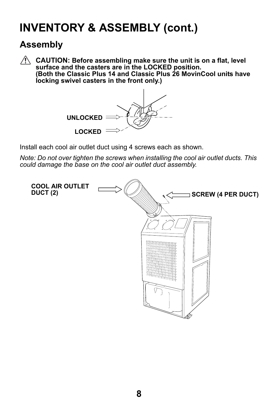 Assembly, Inventory & assembly (cont.) | MovinCool Classic Plus 14 User Manual | Page 8 / 35