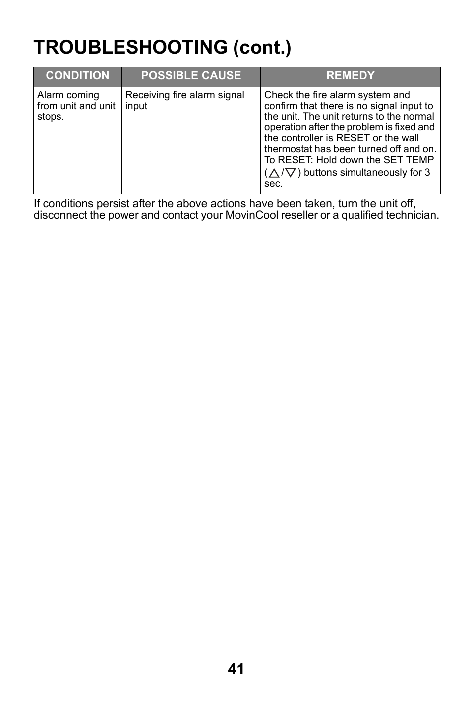 Troubleshooting (cont.) | MovinCool Classic 40 User Manual | Page 41 / 46