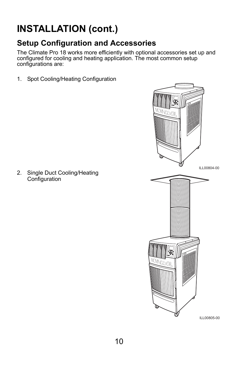 Installation (cont.), Setup configuration and accessories | MovinCool Climate Pro 18 User Manual | Page 10 / 52