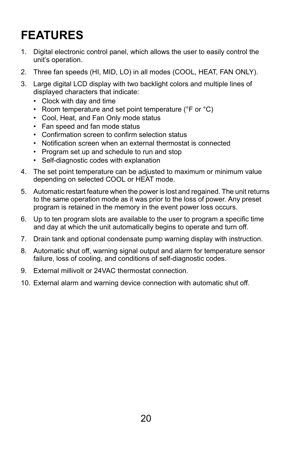 Features | MovinCool Climate Pro 18 User Manual | Page 20 / 52