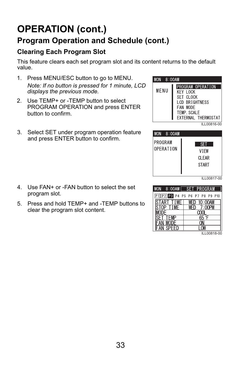 Operation (cont.), Program operation and schedule (cont.) | MovinCool Climate Pro 18 User Manual | Page 33 / 52