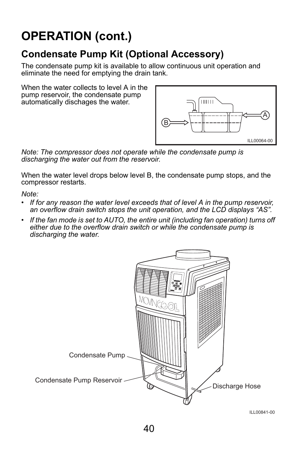 Operation (cont.), Condensate pump kit (optional accessory) | MovinCool Climate Pro 18 User Manual | Page 40 / 52