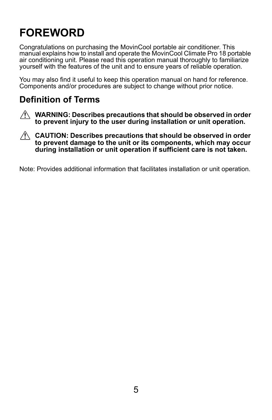 Foreword, Definition of terms | MovinCool Climate Pro 18 User Manual | Page 5 / 52