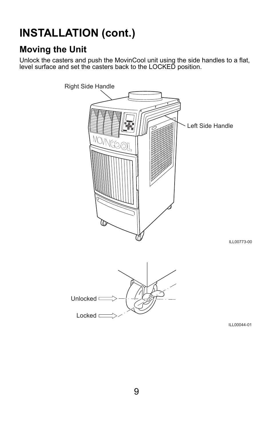 Installation (cont.), Moving the unit | MovinCool Climate Pro 18 User Manual | Page 9 / 52