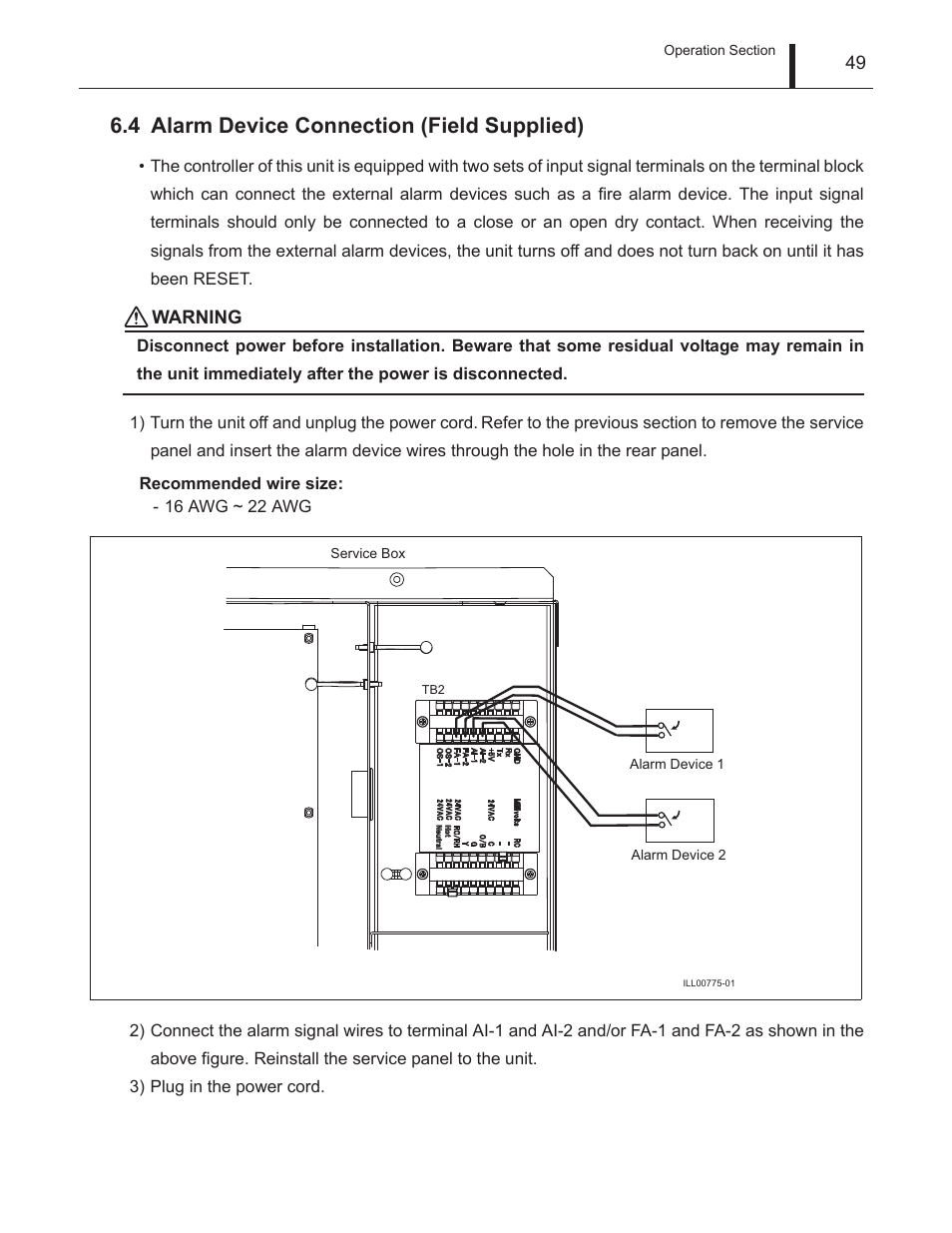 4 alarm device connection (field supplied), Alarm device connection (field supplied) | MovinCool Climate Pro 18 Service Manual User Manual | Page 49 / 99