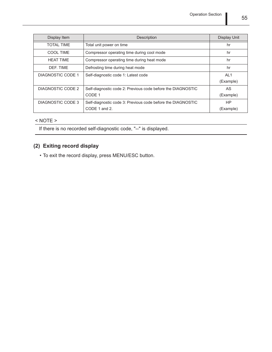 2) exiting record display | MovinCool Climate Pro 18 Service Manual User Manual | Page 55 / 99