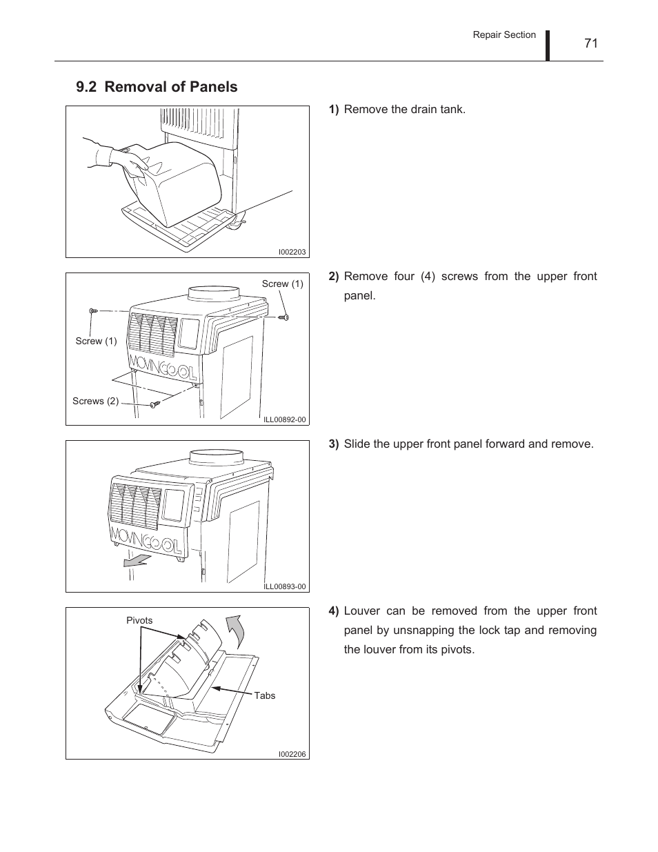 2 removal of panels, Removal of panels | MovinCool Climate Pro 18 Service Manual User Manual | Page 71 / 99