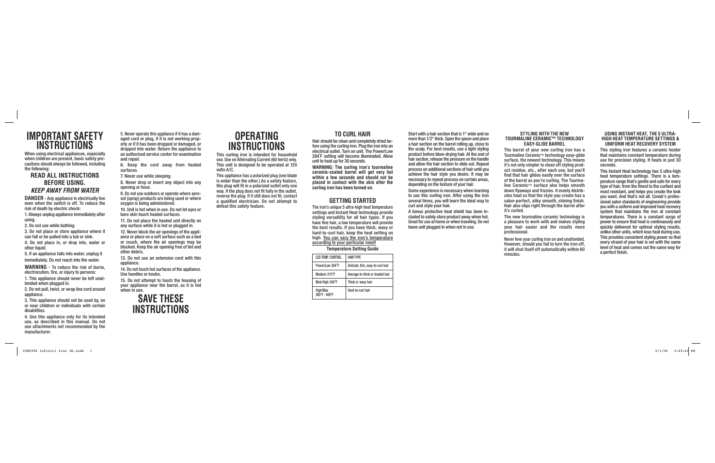 Conair Curling Iro User Manual | 2 pages