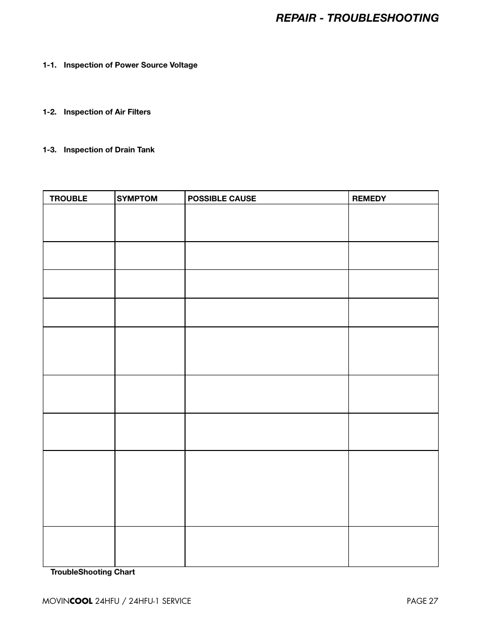 Repair - troubleshooting | MovinCool 24HFU Service Manual User Manual | Page 27 / 48