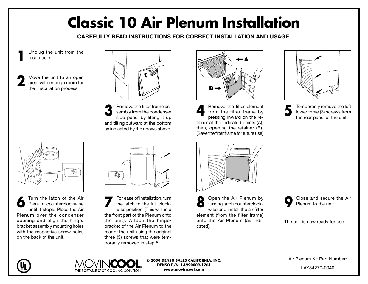 MovinCool Condenser Air Plenum User Manual | 2 pages