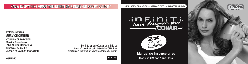 Service center, Manual de instrucciones, El pod er alaciad or | Conair INFINITI 224 User Manual | Page 16 / 30