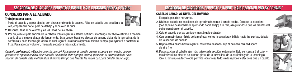 Consejos para el alisado | Conair INFINITI 224 User Manual | Page 25 / 30