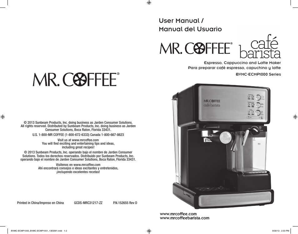 Mr. Coffee BVMC-ECMP1000 Series Café Barista User Manual | 20 pages