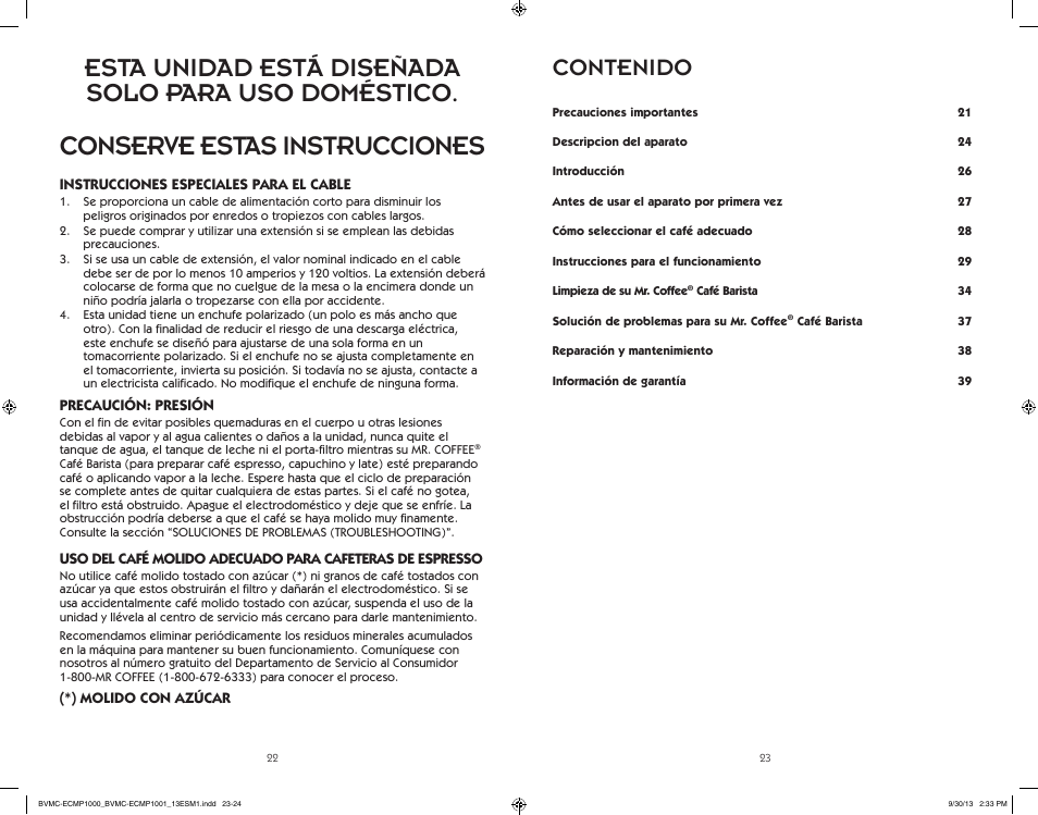 Mr. Coffee BVMC-ECMP1000 Series Café Barista User Manual | Page 12 / 20