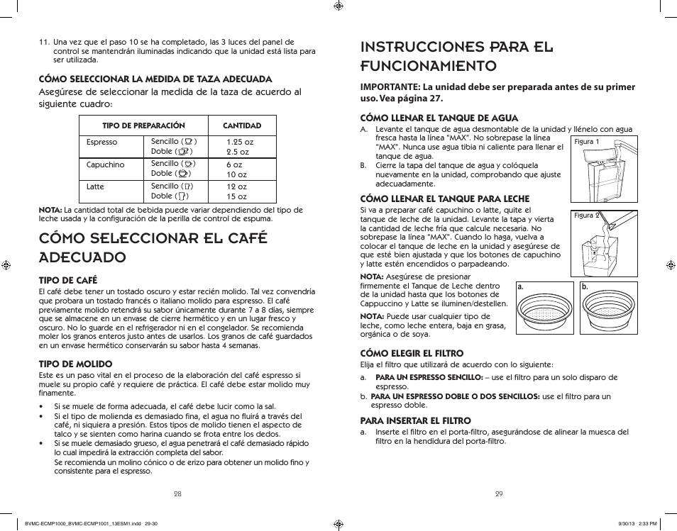 Cómo seleccionar el café adecuado, Instrucciones para el funcionamiento | Mr. Coffee BVMC-ECMP1000 Series Café Barista User Manual | Page 15 / 20