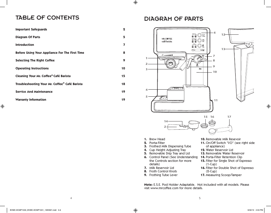 Mr. Coffee BVMC-ECMP1000 Series Café Barista User Manual | Page 3 / 20