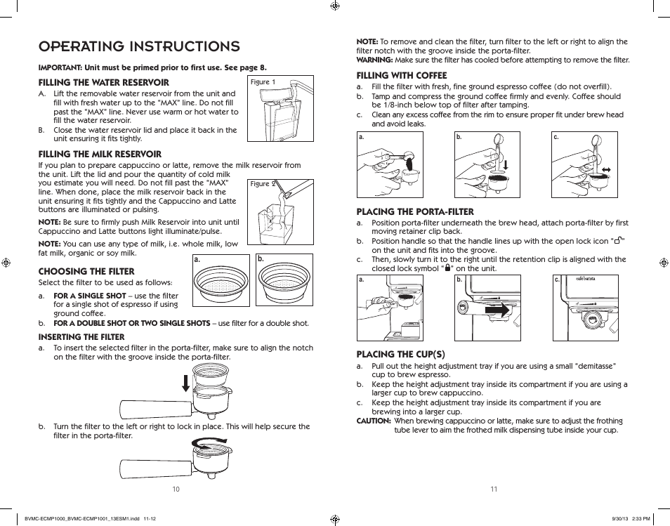 Operating instructions | Mr. Coffee BVMC-ECMP1000 Series Café Barista User Manual | Page 6 / 20