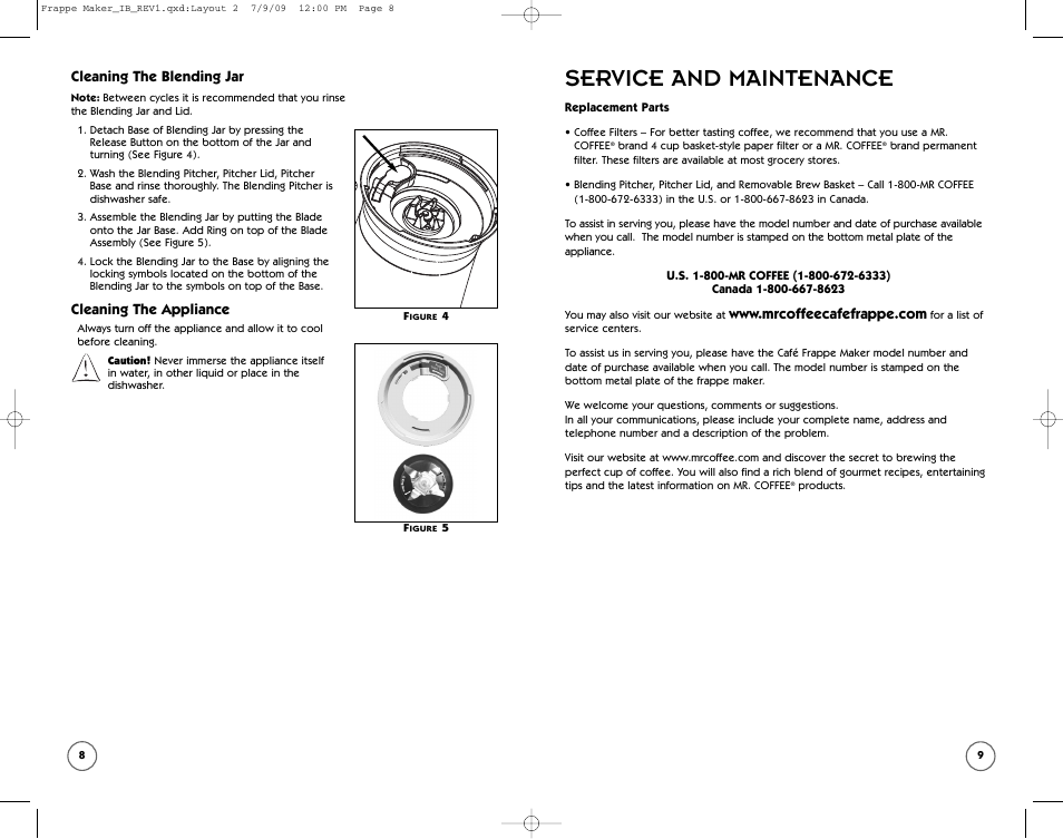 Service and maintenance | Mr. Coffee BVMC-FM1 User Manual | Page 5 / 10