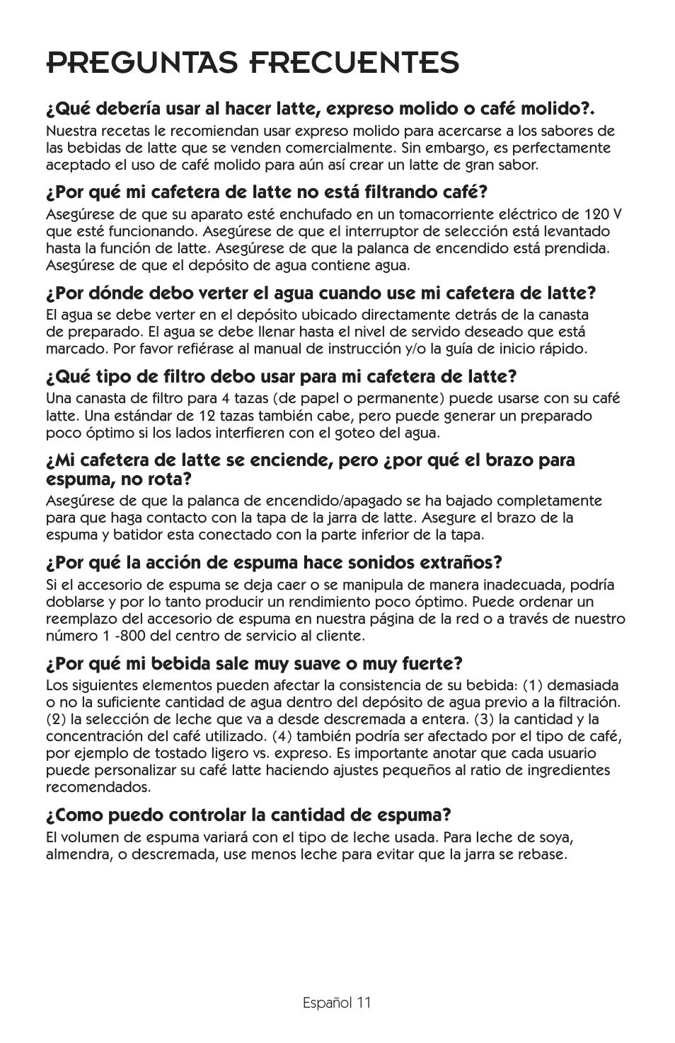 Preguntas frecuentes | Mr. Coffee BVMC-EL1 User Manual | Page 28 / 32