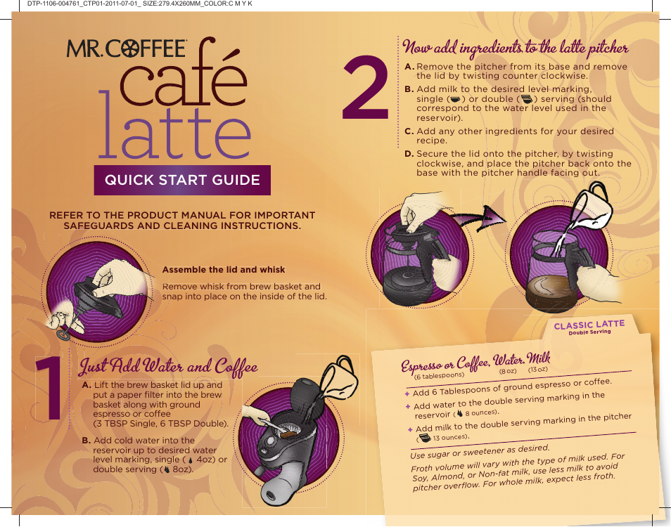 Mr. Coffee BVMC-EL1 Quick Start User Manual | 2 pages