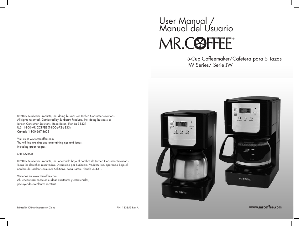 Mr. Coffee JW Series User Manual | 12 pages