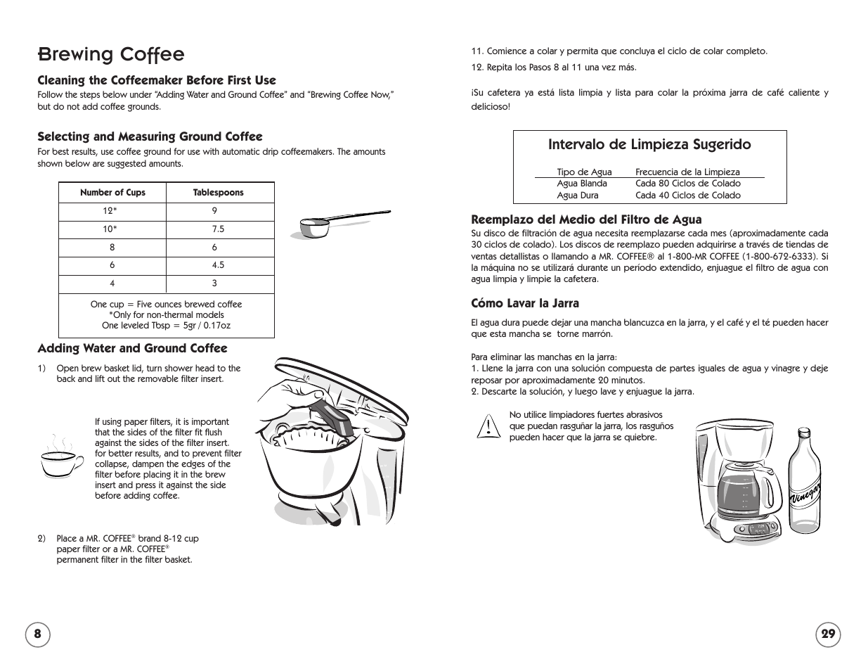 Brewing coffee, Intervalo de limpieza sugerido | Mr. Coffee TFTX85 User Manual | Page 8 / 18