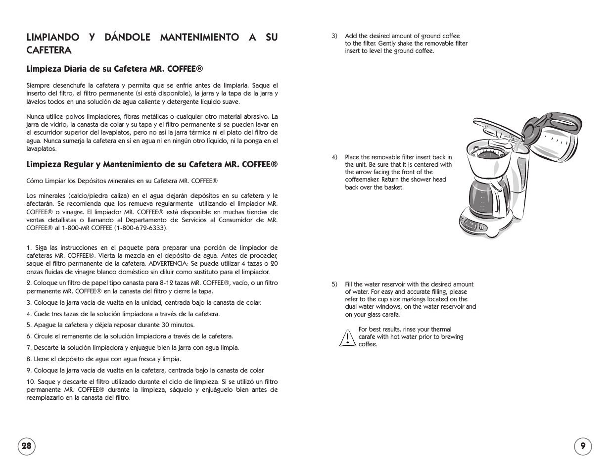 Limpiando y dándole mantenimiento a su cafetera | Mr. Coffee TFTX85 User Manual | Page 9 / 18