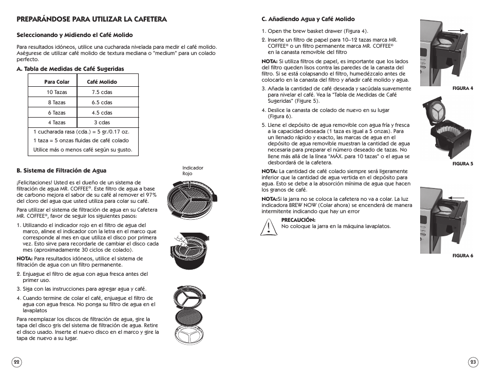 Preparándose para utilizar la cafetera | Mr. Coffee PSTX91 User Manual | Page 12 / 16