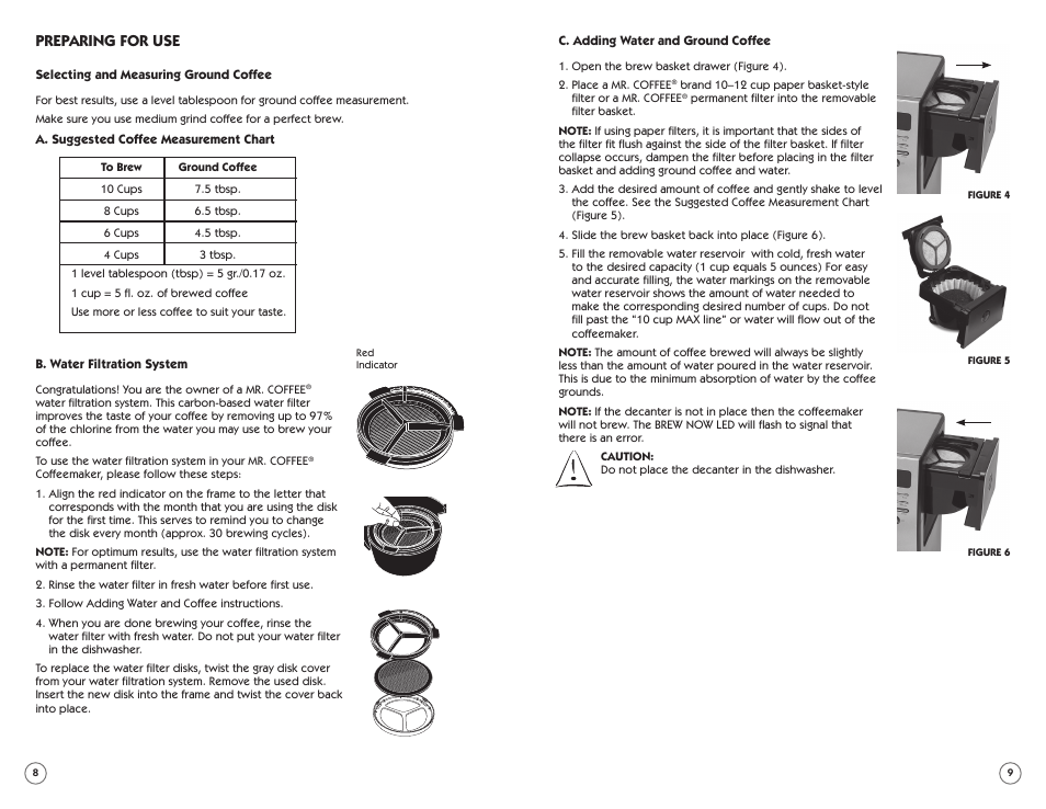 Preparing for use | Mr. Coffee PSTX91 User Manual | Page 5 / 16