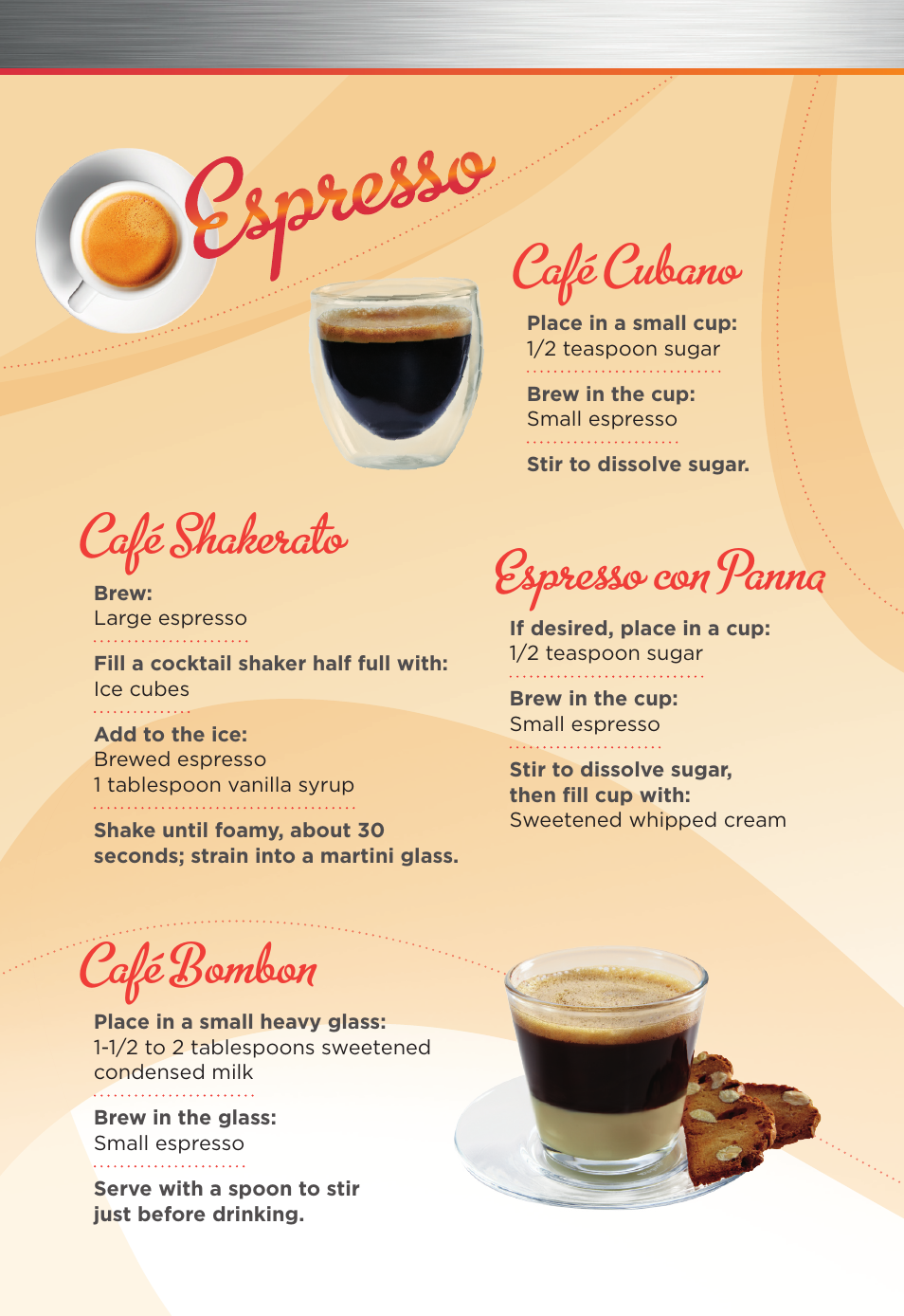 Café bombon, Café shakerato, Espresso con panna | Café cubano | Mr. Coffee MRC26251 User Manual | Page 8 / 12