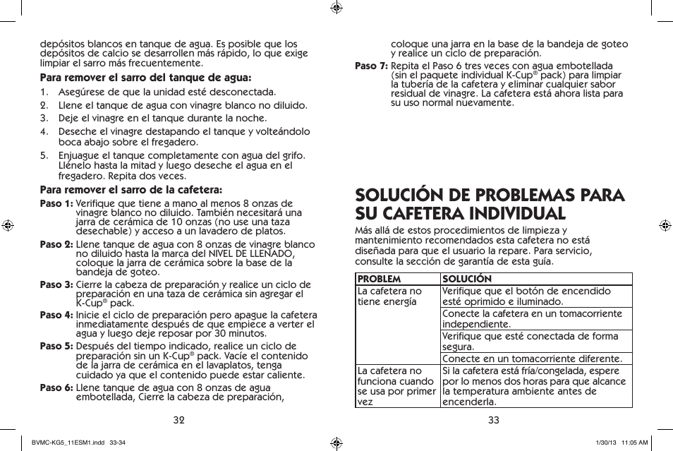 Solución de problemas para su cafetera individual | Mr. Coffee BVMC-KG5 User Manual | Page 17 / 20