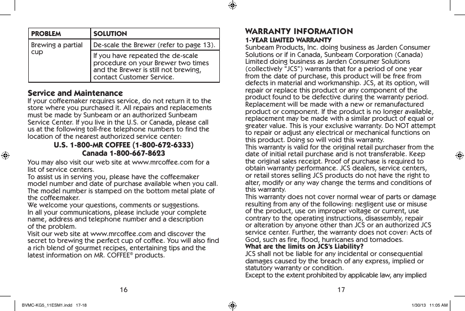 Mr. Coffee BVMC-KG5 User Manual | Page 9 / 20