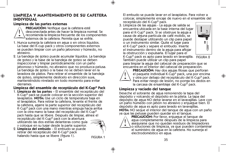 Limpieza y mantenimiento de su cafetera individual | Mr. Coffee BVMC-KG6 User Manual | Page 18 / 22