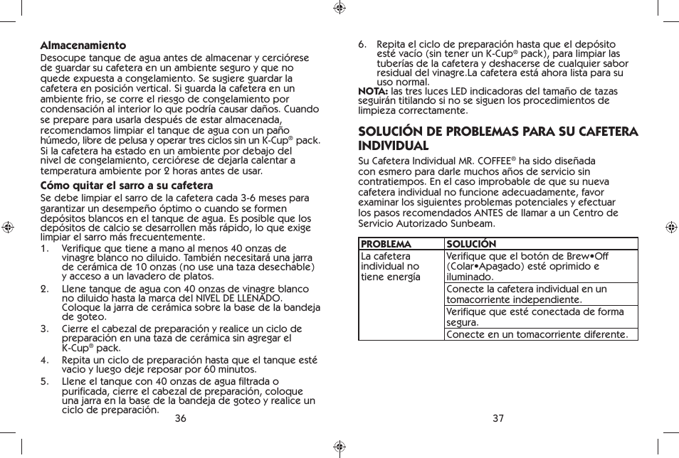 Solución de problemas para su cafetera individual | Mr. Coffee BVMC-KG6 User Manual | Page 19 / 22