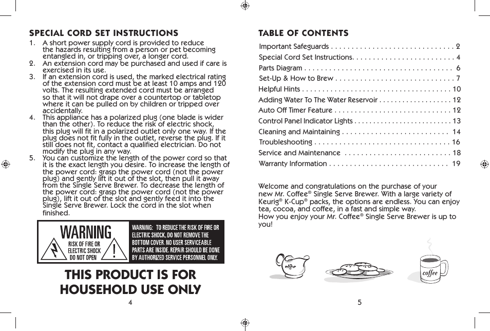 This product is for household use only | Mr. Coffee BVMC-KG6 User Manual | Page 3 / 22