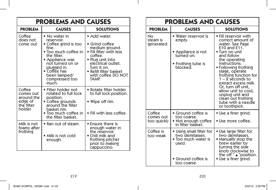 Problems and causes | Mr. Coffee BVMC-ECMP55 User Manual | Page 11 / 26