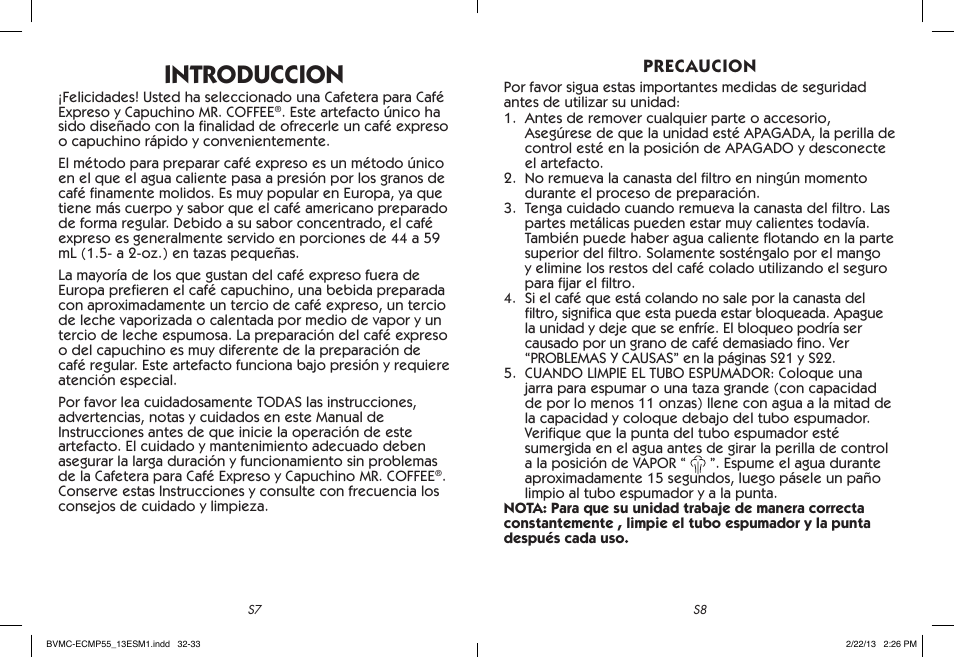 Introduccion | Mr. Coffee BVMC-ECMP55 User Manual | Page 17 / 26