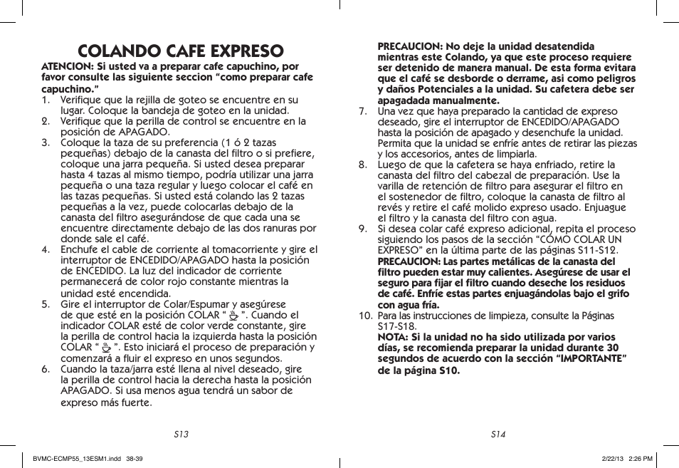Colando cafe expreso | Mr. Coffee BVMC-ECMP55 User Manual | Page 20 / 26