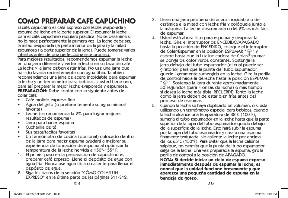 Como preparar cafe capuchino | Mr. Coffee BVMC-ECMP55 User Manual | Page 21 / 26